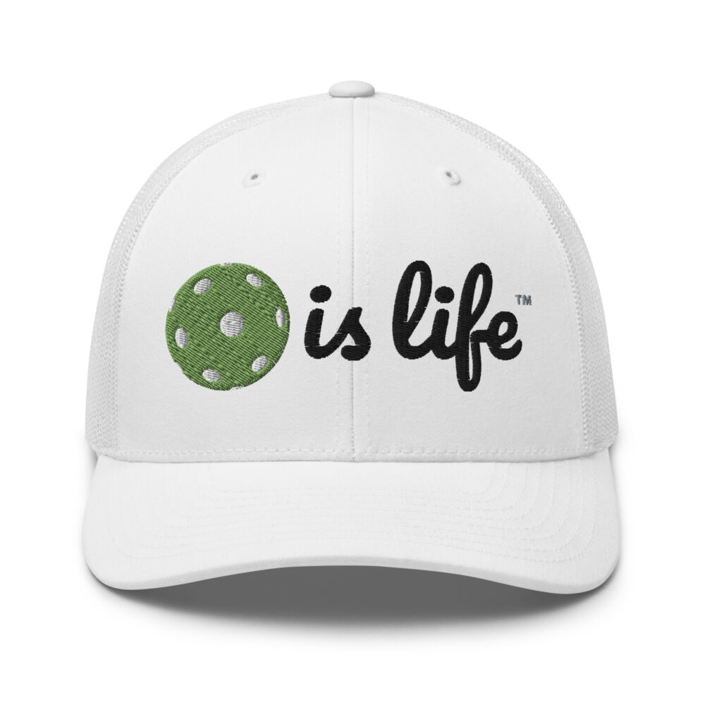 Pickleball is Life (kiwi green & black logo) – White Snap Back Mesh Pickleball Hat/Cap