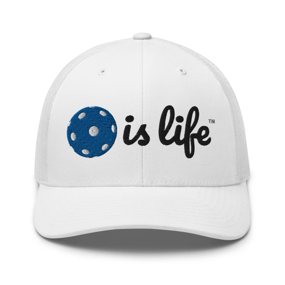 Pickleball is Life (royal blue & black logo) – White Snap Back Mesh Pickleball Hat/Cap