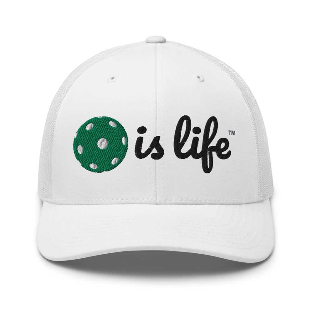Pickleball is Life (kelly green & black logo) – White Snap Back Mesh Pickleball Hat/Cap
