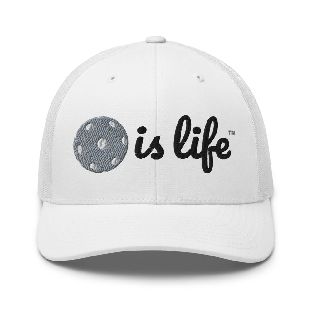Pickleball is Life (gray & black logo) – White Snap Back Mesh Pickleball Hat/Cap