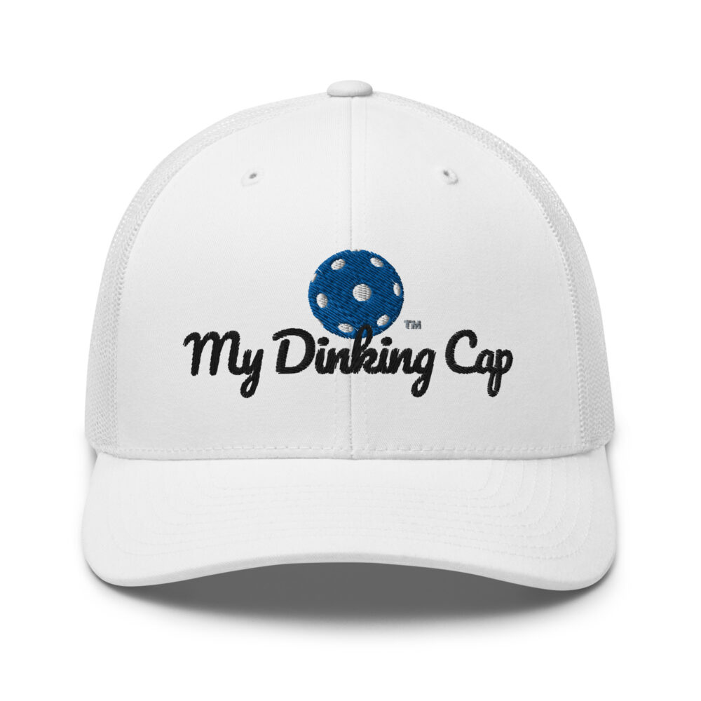 My Dinking Cap (royal blue & black logo) – White Snap Back Mesh Pickleball Hat/Cap