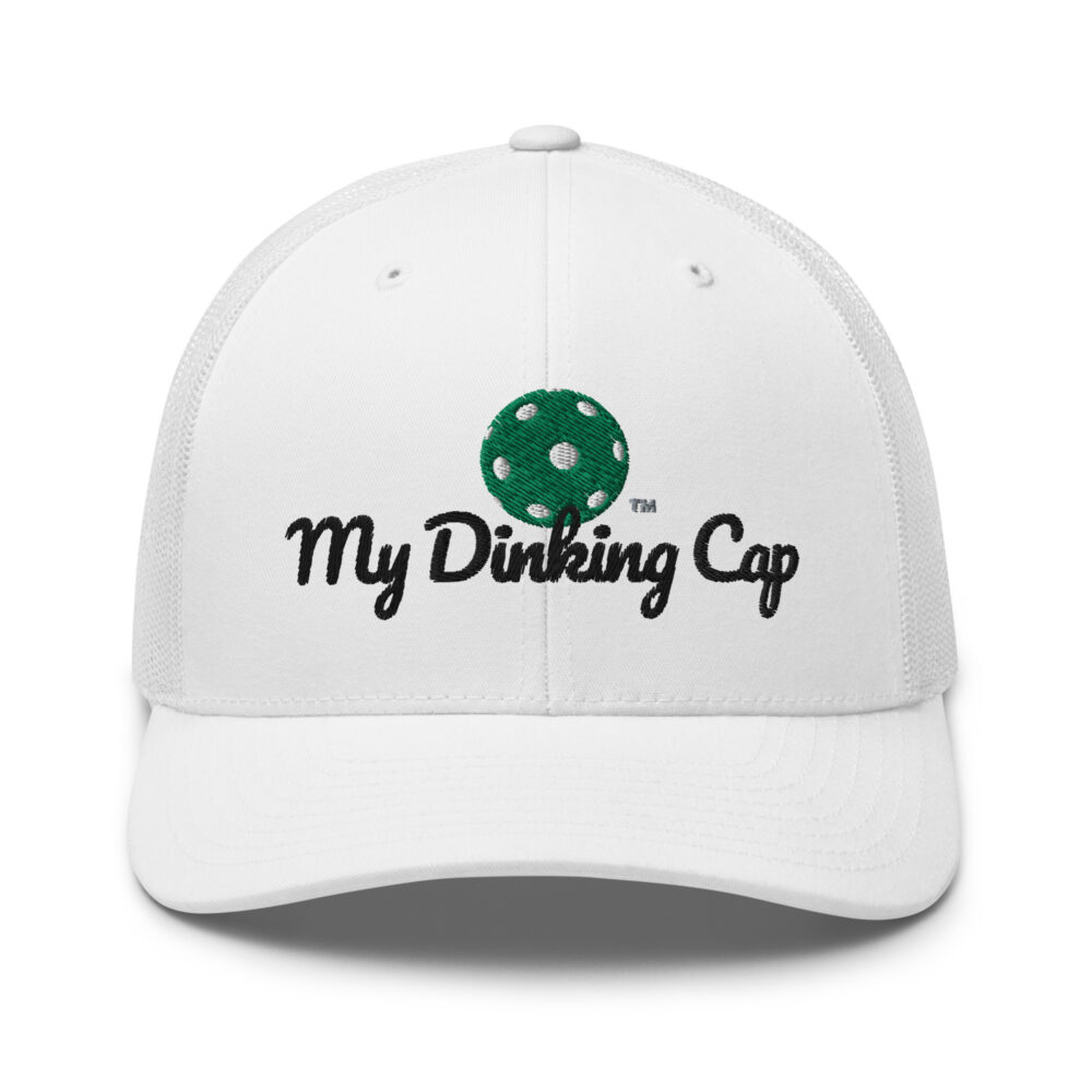 My Dinking Cap (kelly green & black logo) – White Snap Back Mesh Pickleball Hat/Cap