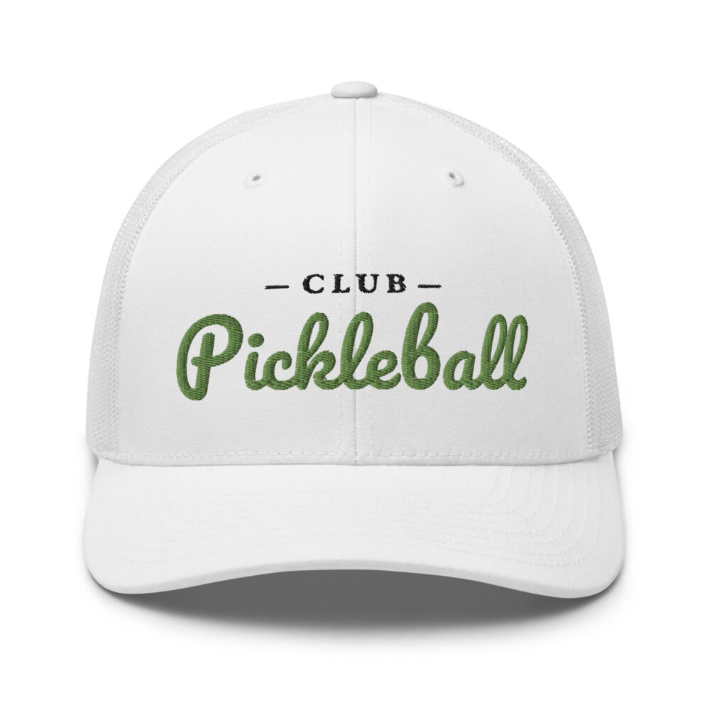 Club Pickleball Hat (kiwi green letters) – White Snap Back Mesh Pickleball Hat/Cap