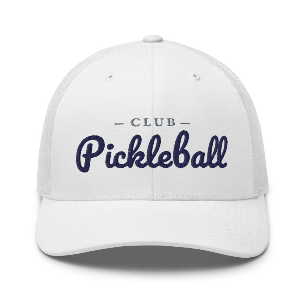 Club Pickleball Hat (navy & gray letters) – White Snap Back Mesh Pickleball Hat/Cap