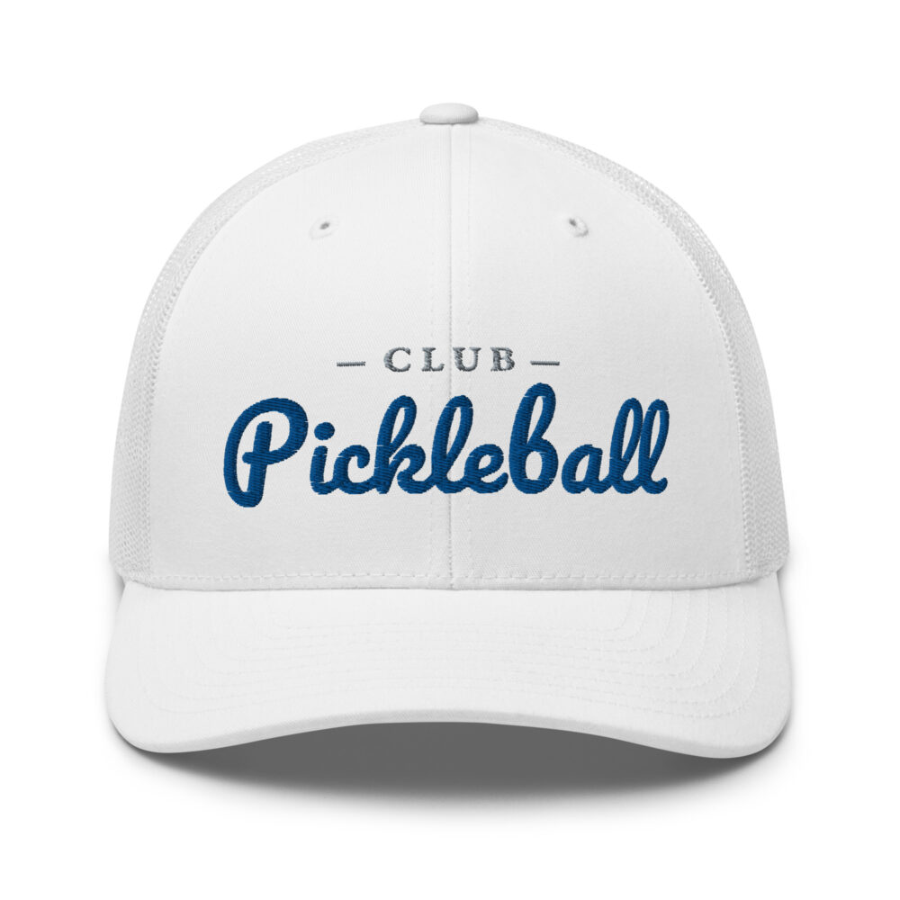 Club Pickleball Hat (royal blue & gray letters) – White Snap Back Mesh Pickleball Hat/Cap