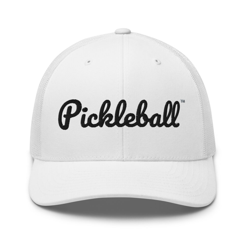 Pickleball Hat (black letters) – White Snap Back Mesh Pickleball Hat/Cap
