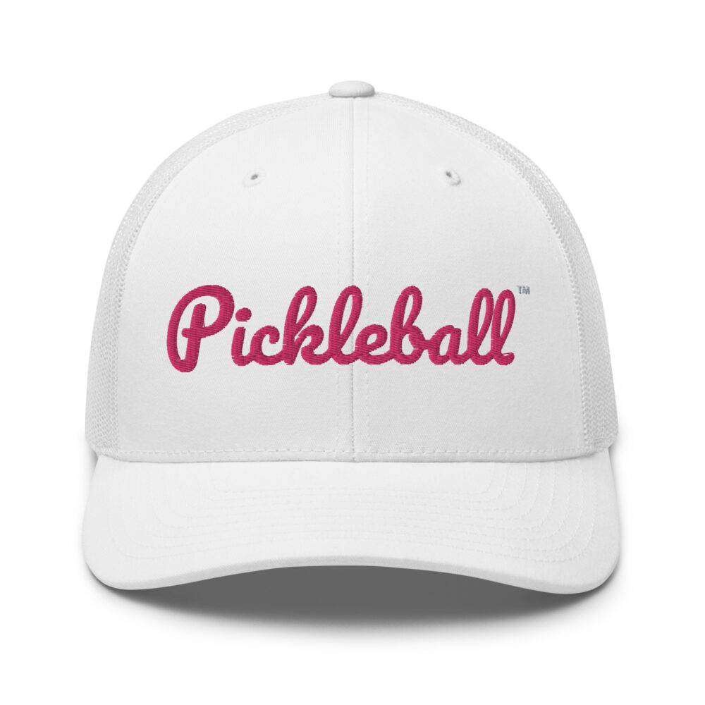 Pickleball Hat (flamingo letters) – White Snap Back Mesh Pickleball Hat/Cap