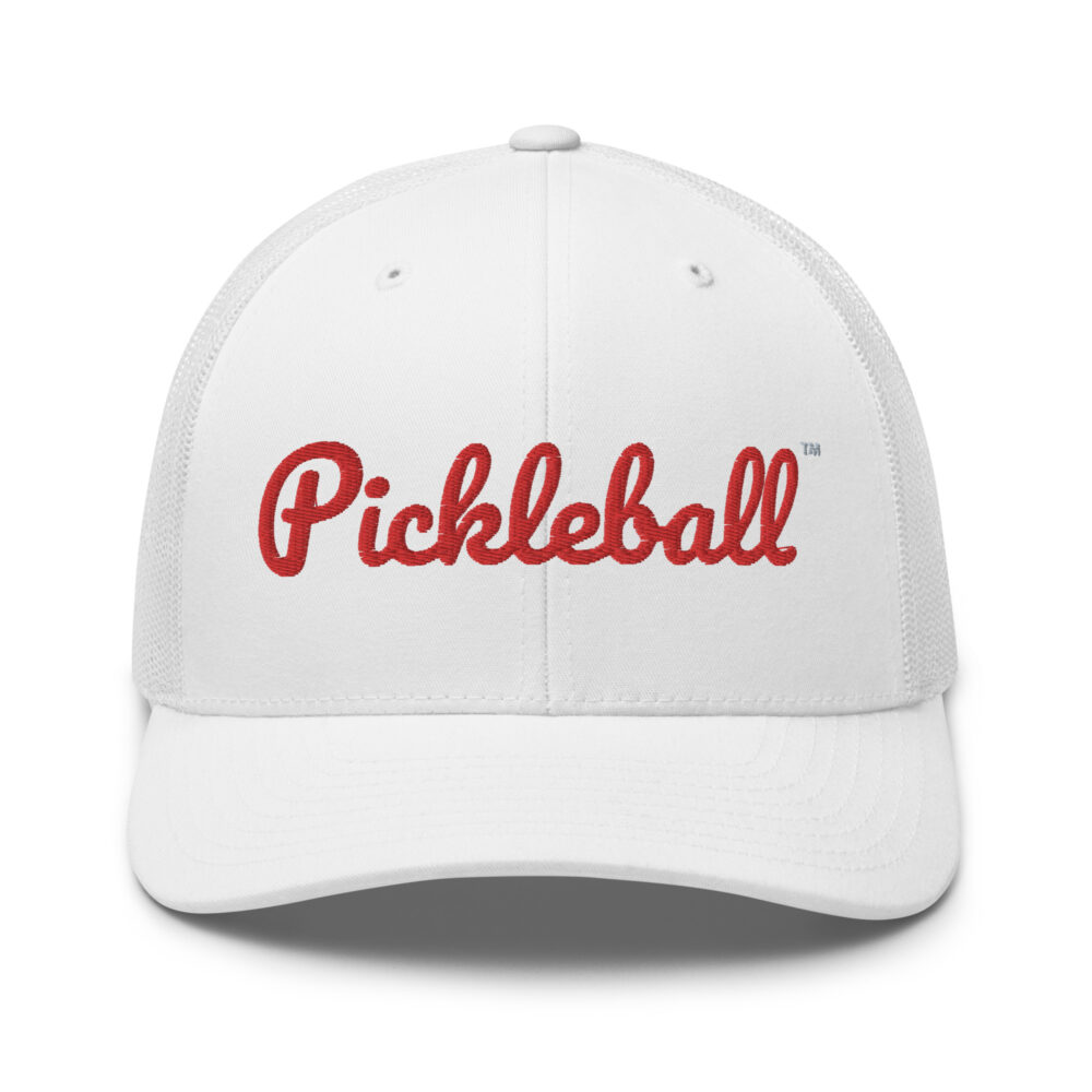 Pickleball Hat (red letters) – White Snap Back Mesh Pickleball Hat/Cap