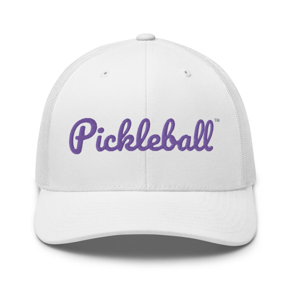Pickleball Hat (purple letters) – White Snap Back Mesh Pickleball Hat/Cap