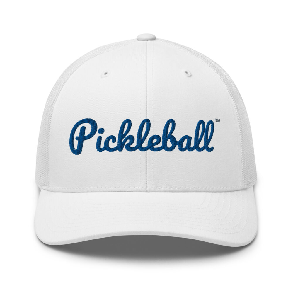Pickleball Hat (royal blue letters) – White Snap Back Mesh Pickleball Hat/Cap