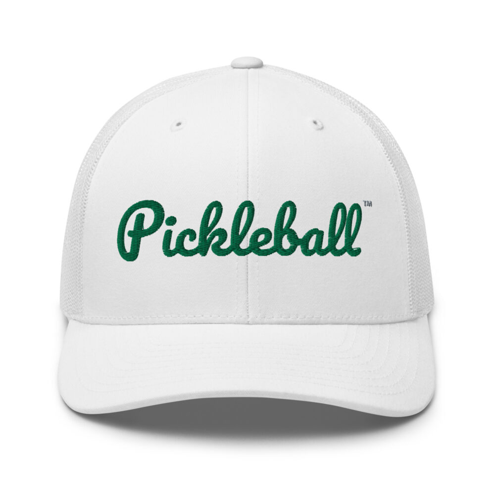 Pickleball Hat (kelly green letters) – White Snap Back Mesh Pickleball Hat/Cap