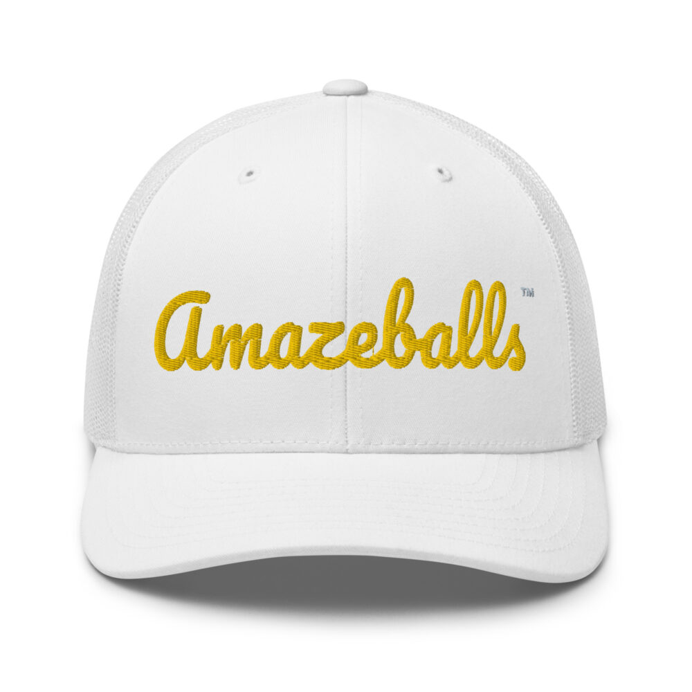 Amazeballs Pickleball Hat (gold letters) – White Snap Back Mesh Pickleball Hat/Cap