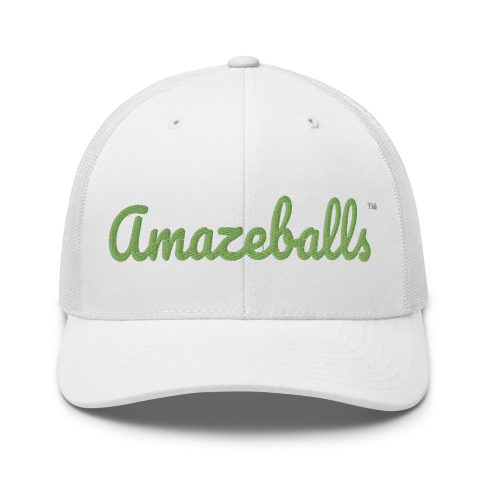 Amazeballs Pickleball Hat (kiwi green letters) – White Snap Back Mesh Pickleball Hat/Cap