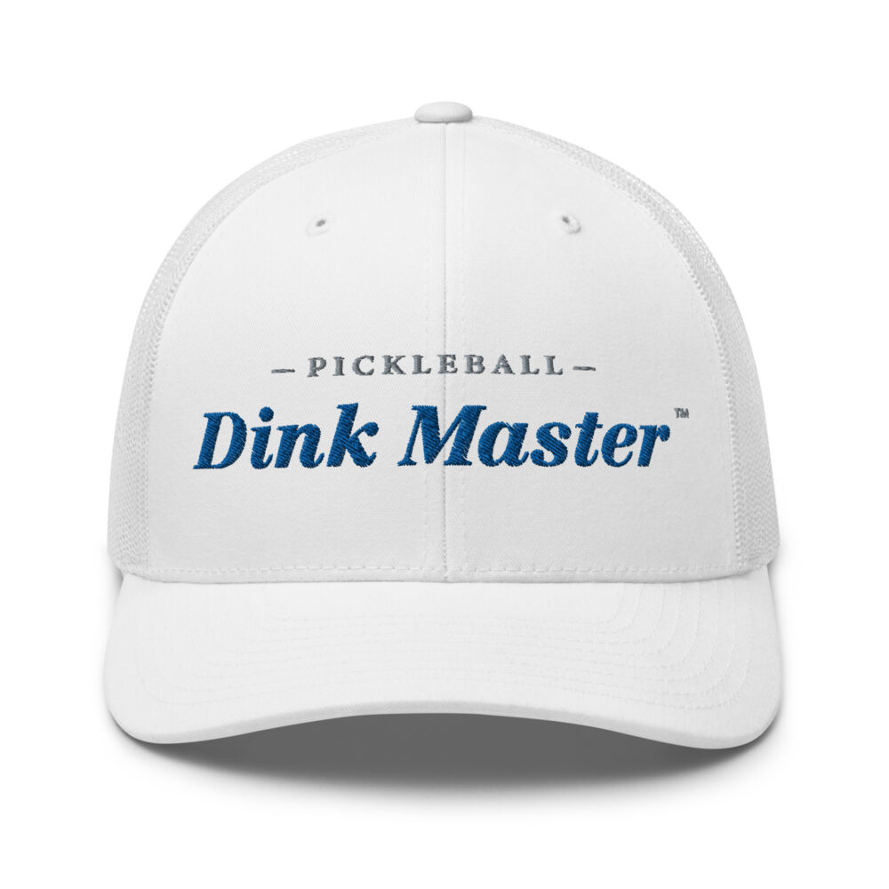 Dink Master Pickleball Hat (royal blue & gray letters) – White Snap Back Mesh Pickleball Hat/Cap