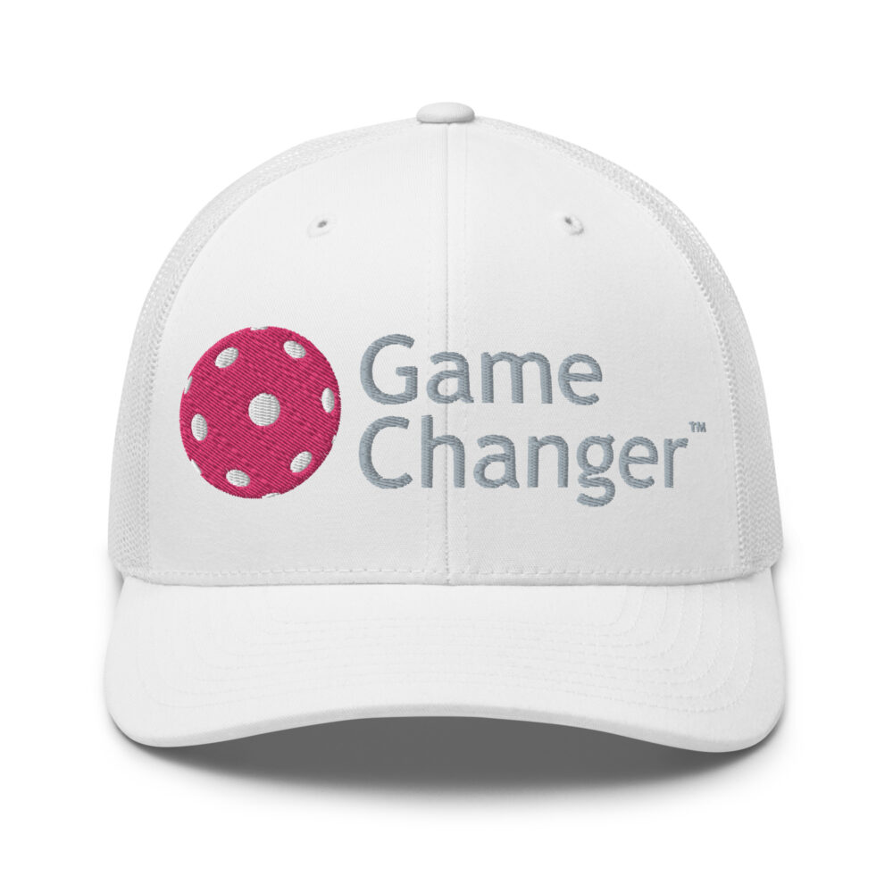 Game Changer Pickleball Hat (flamingo & gray) – White Snap Back Mesh Pickleball Hat/Cap