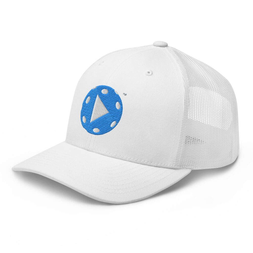 Play Pickleball (bright blue & white logo) – White Snap Back Mesh Pickleball Hat/Cap - Image 3