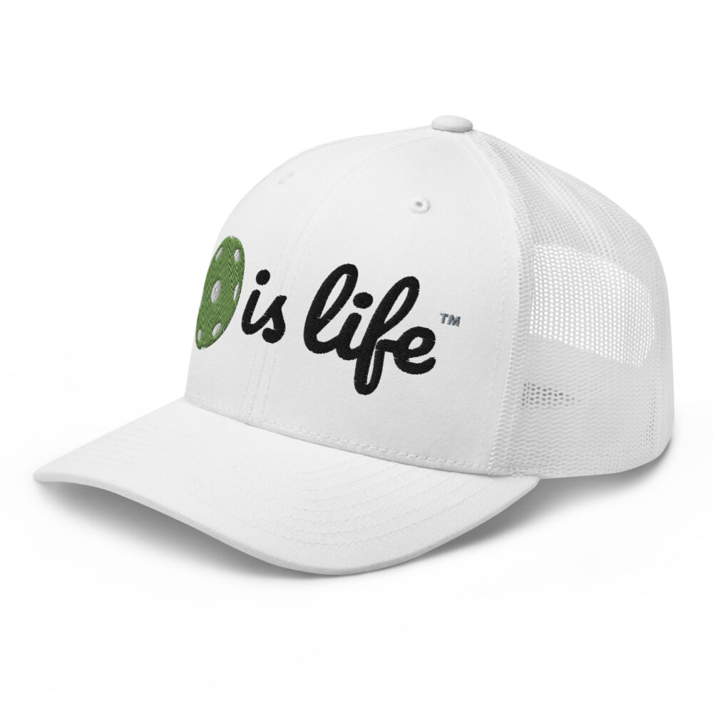 Pickleball is Life (kiwi green & black logo) – White Snap Back Mesh Pickleball Hat/Cap - Image 3