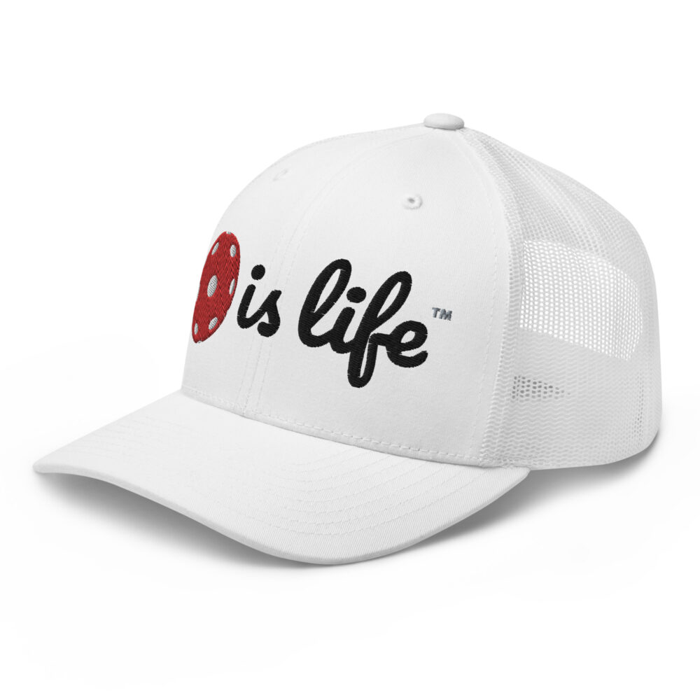 Pickleball is Life (red & black logo) – White Snap Back Mesh Pickleball Hat/Cap - Image 3