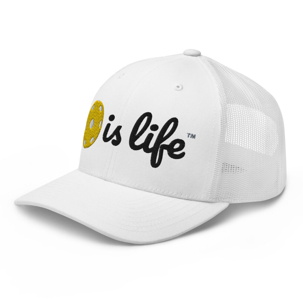 Pickleball is Life (gold & black logo) – White Snap Back Mesh Pickleball Hat/Cap - Image 3
