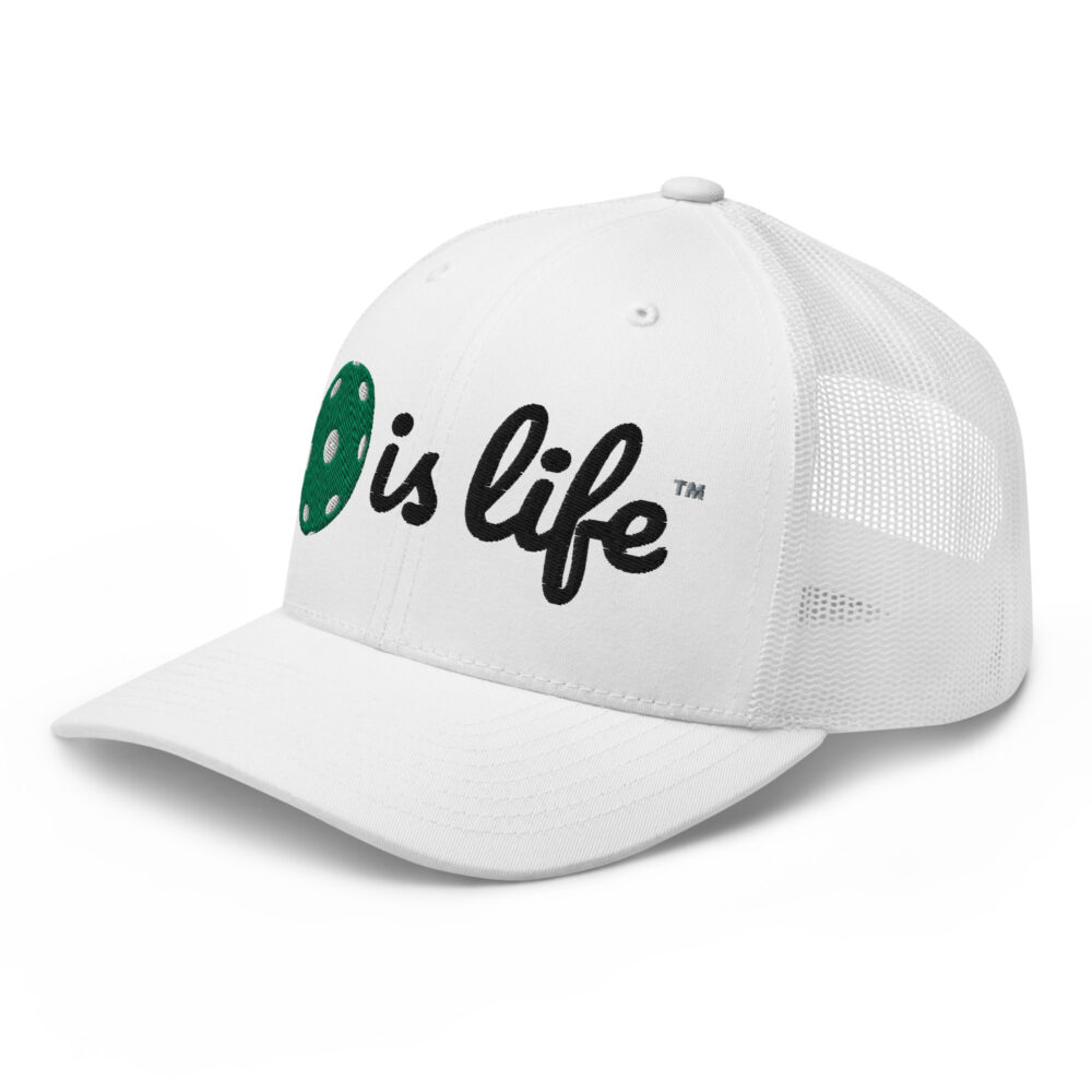 Pickleball is Life (kelly green & black logo) – White Snap Back Mesh Pickleball Hat/Cap - Image 3