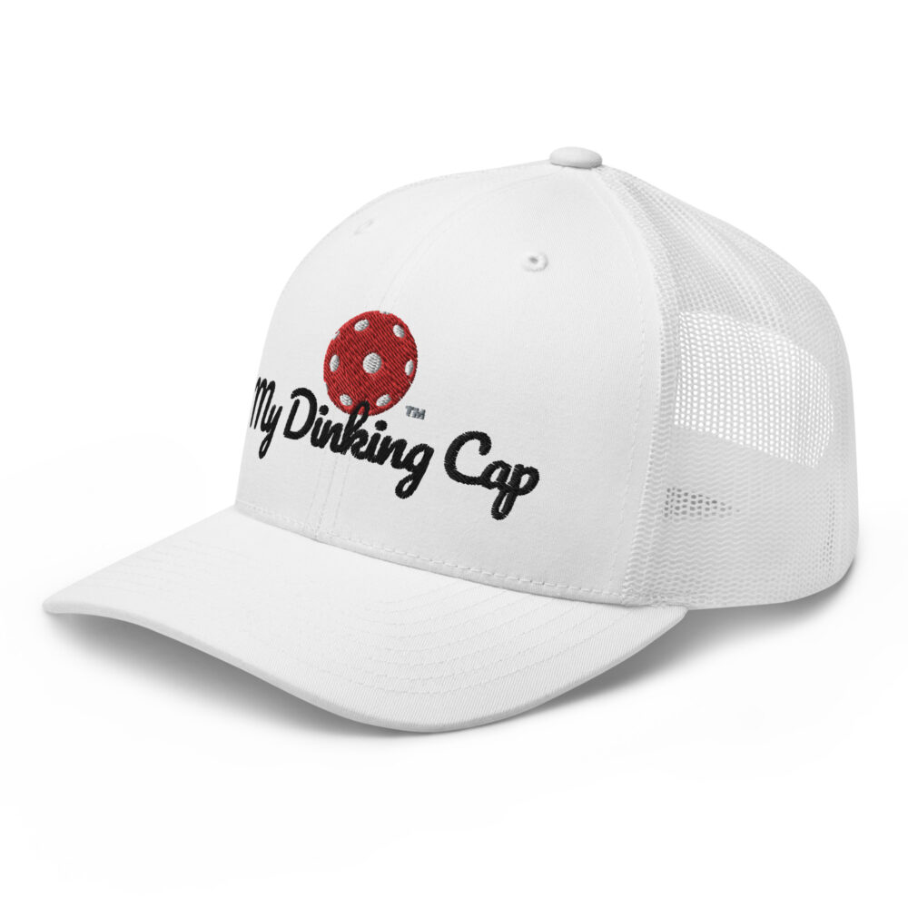 My Dinking Cap (red & black logo) – White Snap Back Mesh Pickleball Hat/Cap - Image 3