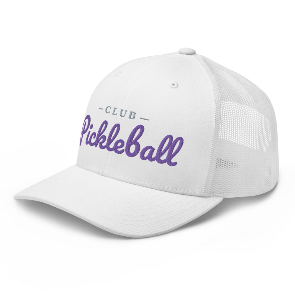 Club Pickleball Hat (purple & gray letters) – White Snap Back Mesh Pickleball Hat/Cap - Image 3