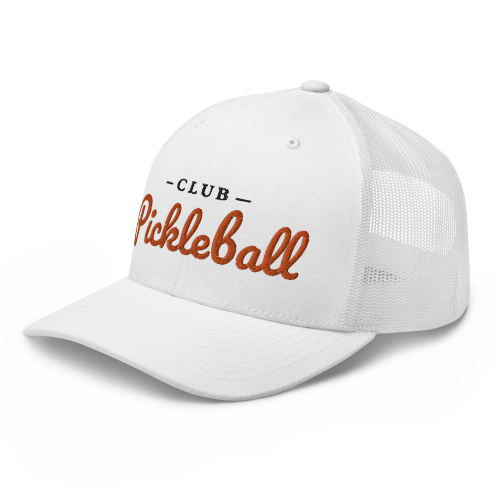 Club Pickleball Hat (orange & black letters) – White Snap Back Mesh Pickleball Hat/Cap - Image 3