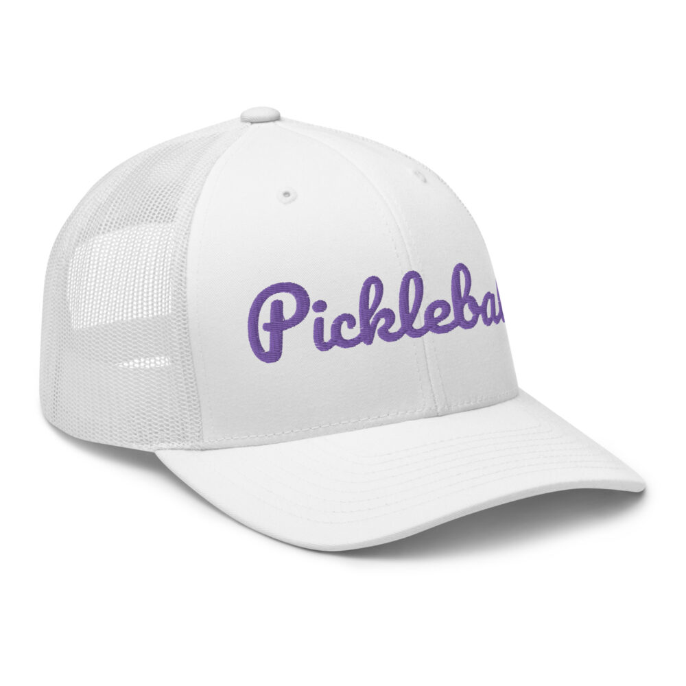 Pickleball Hat (purple letters) – White Snap Back Mesh Pickleball Hat/Cap - Image 3