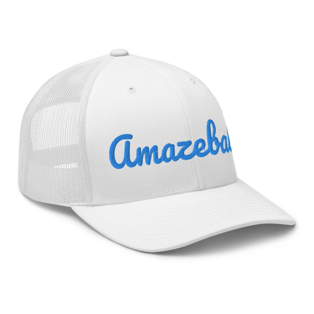 Amazeballs Pickleball Hat (bright blue letters) – White Snap Back Mesh Pickleball Hat/Cap - Image 3