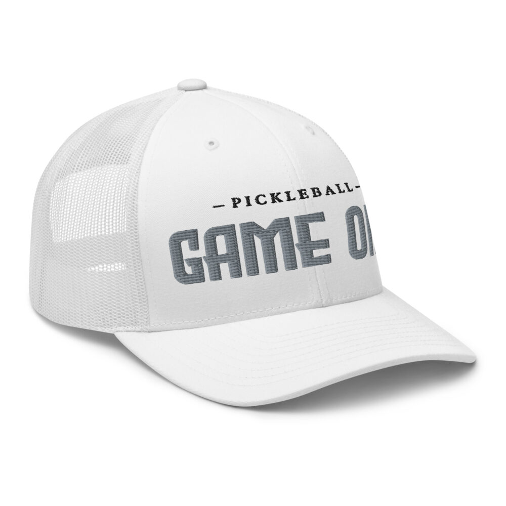 GAME On! Pickleball Hat (gray & black letters) – White Snap Back Mesh Pickleball Hat/Cap - Image 3