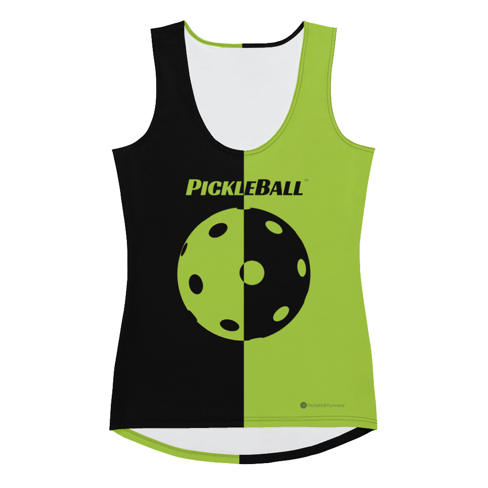Pickleball w/Split Ball Design (black & bright green) – Women’s Tank Top